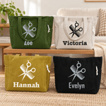 Personalized Hairdressing Theme Scissors Comb Pattern Large Capacity Corduroy Tote Bag with Name Daily Use Work Birthday Gift for Salon Worker 1