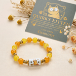 Personalized Limited Edition Cute Cat Quirky Kitten Elastic Rope Stone Bracelet Gift Box Card with Name Birthday Gift for Women Cat Mom