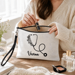 Personalized Floral Stethoscope Pattern Makeup Bag Tote Bag Set with Name Daily Use Birthday Nurse Day Gift for Nurses Healthcare Workers 7