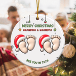 Personalised Merry Christmas Footprint Round Ceramic Ornament with Title and Year Tree Decor Christmas Baptism Gift for Baby Kids 7