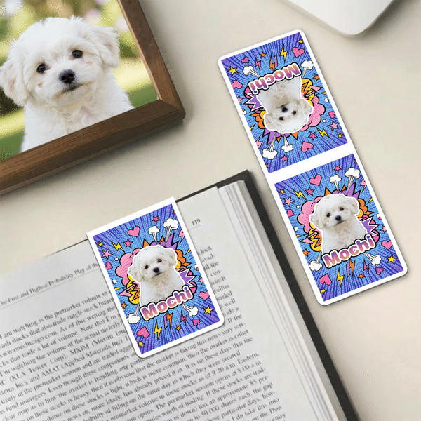 Personalized Pop Art Pet Photo Magnetic Bookmark Clip with Name Daily Use Birthday Christmas Gift for Bookworm Pet Lover