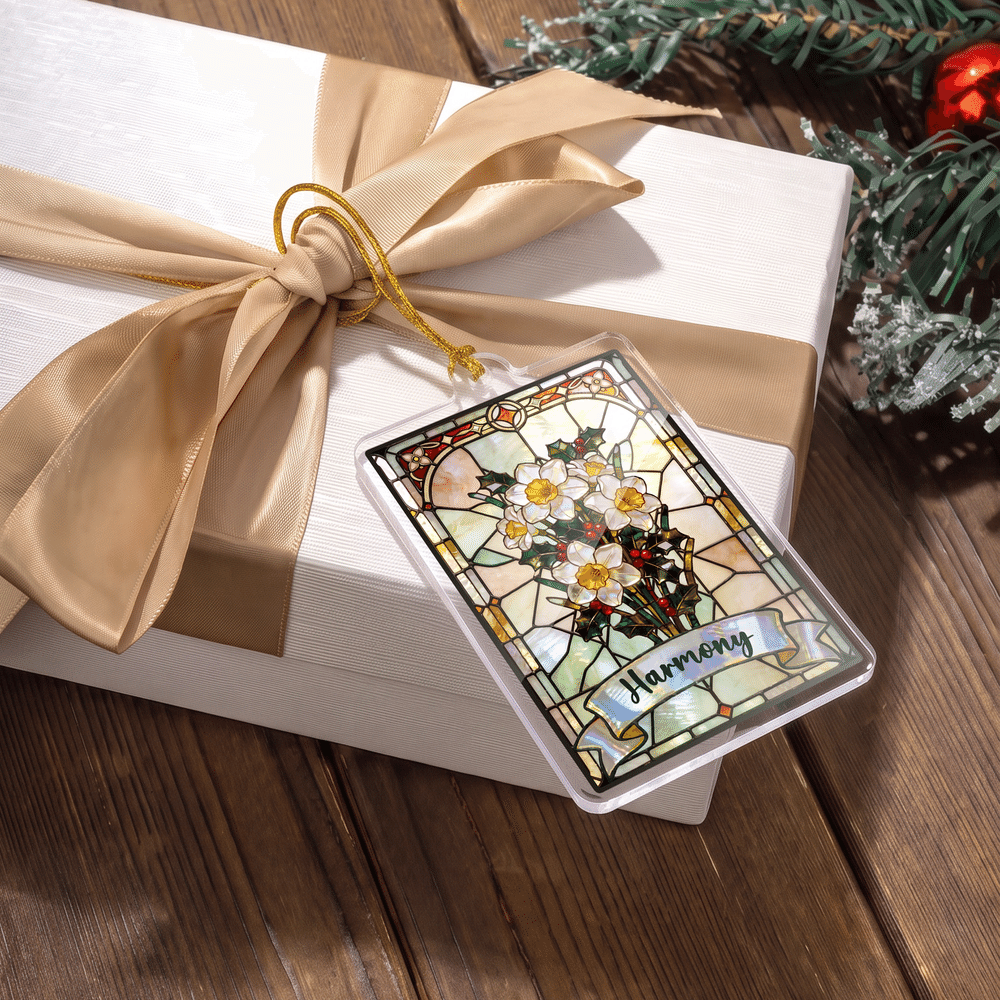 Personalized Vintage Stained Glass Style Birth Flower Acrylic Ornament with Name Tree Decor Christmas Gift for Kids Family Friends 4