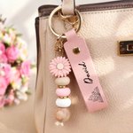 Personalized Minimalist Birth Flower PU Leather Keychain with Name and Daisy Charm Birthday Christmas Holiday Gift for Family Friends 5