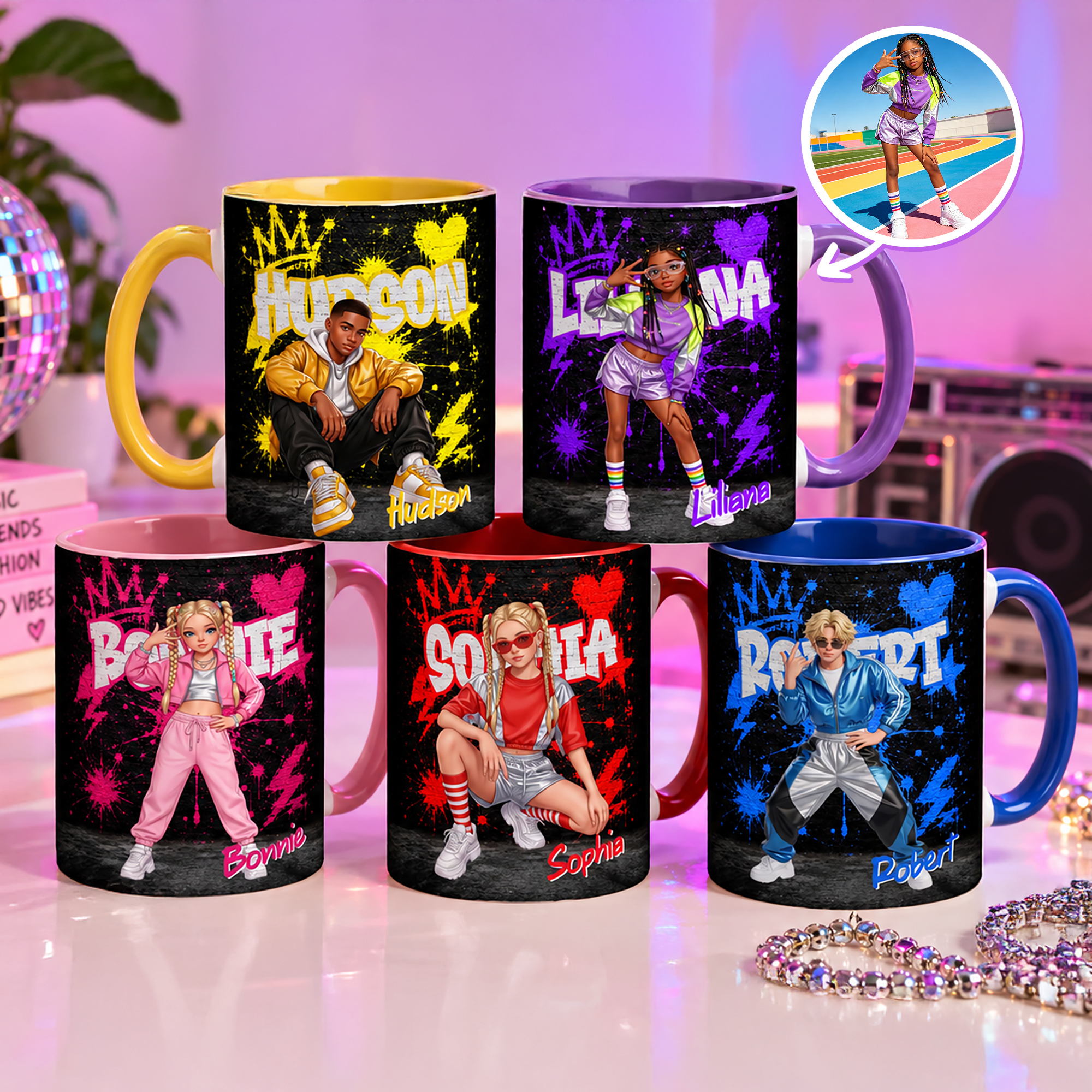 Personalisierte Keramiktasse im Graffiti-Stil mit Foto, 11 oz oder 15 oz, mit Namen – für den täglichen Gebrauch, als Geburtstagsgeschenk für Freunde und Familie