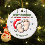 Personalised Merry Christmas Footprint Round Ceramic Ornament with Title and Year Tree Decor Christmas Baptism Gift for Baby Kids 1