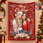 Personalized Retro Style Photo Multilingual Merry Christmas Soft Throw Blanket with Name Home Decor Christmas Gift for Family Friend