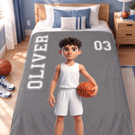 Personalised 3D-Effect Artwork Cartoon Character Photo Soft Throw Blanket with Name and Number Sport Theme Christmas Birthday Gift for Sports Fan 4