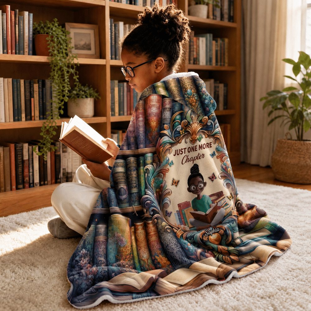 Personalized Reading Cartoon Character Soft Throw Hooded Blanket with Name Home Decor Birthday Gift for Bookworms Readers 2
