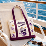 Sac fourre-tout en toile multicolore personnalisé, orné d'une ancre de bateau de croisière, avec prénom et texte : cadeau d'anniversaire sur le thème des vacances à la plage pour les voyageurs et les amis