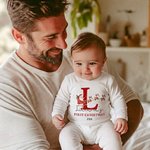 Personalisierter Weihnachts-Body mit kurzen Ärmeln aus 100 % Baumwolle im Design „Weihnachtsschlitten des Weihnachtsmanns“ mit Initialen, Vornamen und Jahreszahl – das erste Weihnachtsgeschenk für Neugeborene