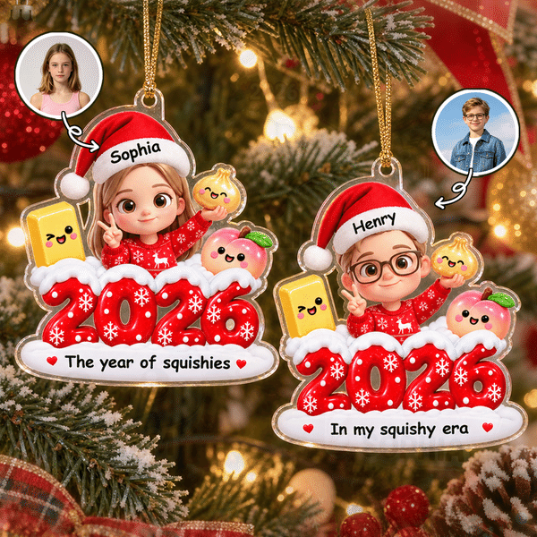 Décoration de Noël en acrylique personnalisée avec effet 3D, représentant un personnage de dessin animé, avec photo, nom, année et texte. Décoration pour sapin de Noël, cadeau de Noël pour la famille et les amis
