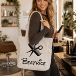 Personalized Hairdressing Theme Scissors Comb Pattern Large Capacity Corduroy Tote Bag with Name Daily Use Work Birthday Gift for Salon Worker 2