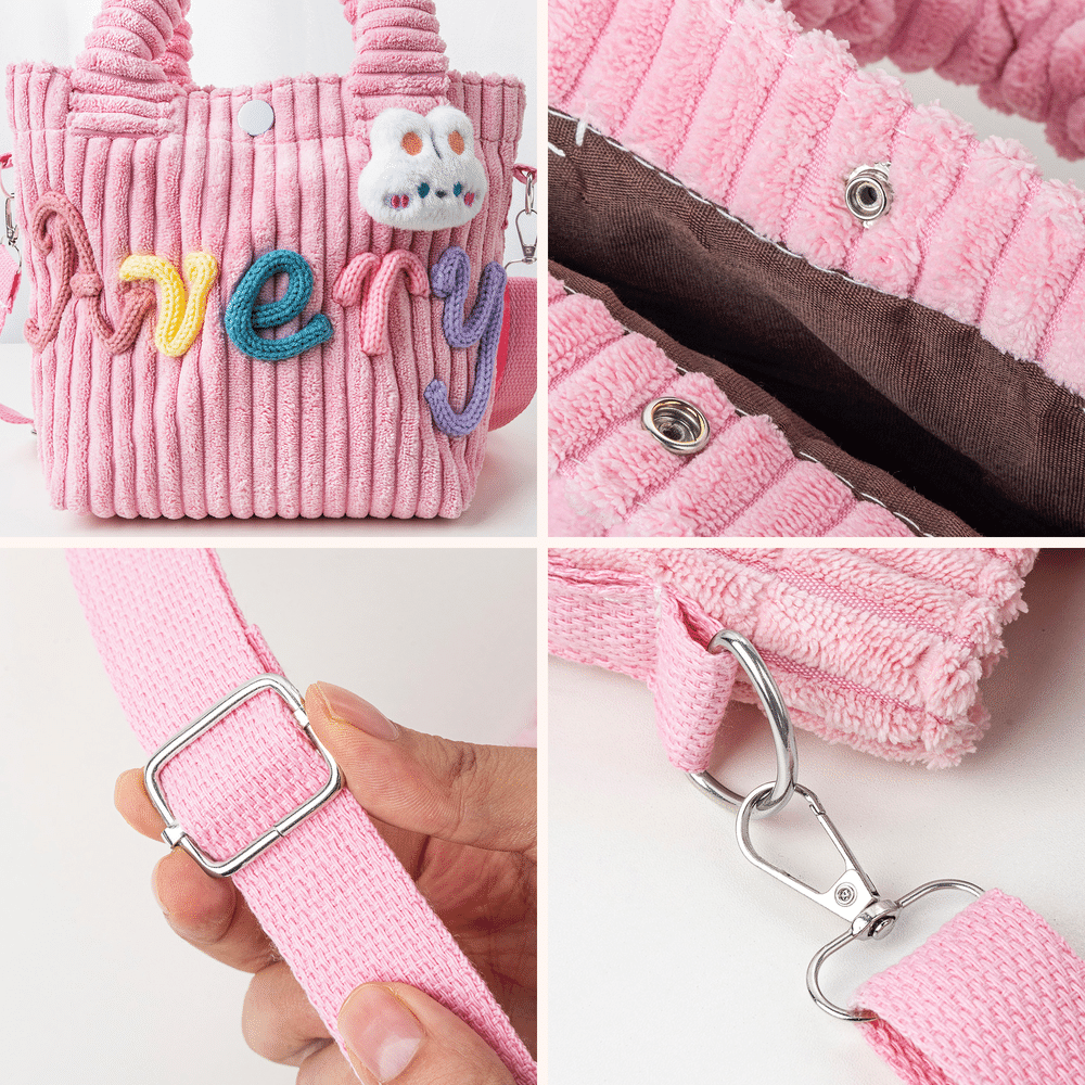 Bolso bandolera ligero de pana con parche personalizado de un animalito con flores, con nombre; ideal para el día a día y como regalo de cumpleaños para niñas 8