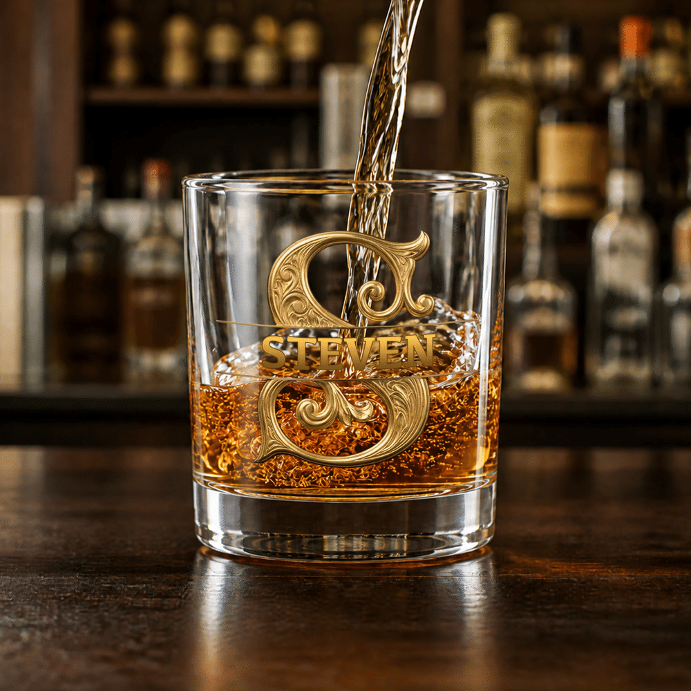 Personalised Retro Pattern 10oz Initial Whisky Glass with Name Party Birthday Gift for Whisky Lovers 3