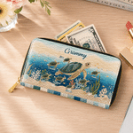 Personalised Imitation Quilting Style 1-10 Sea Turtles PU Leather Wallet with Names Daily Use Birthday Anniversary Gift for Mum Gran Woman