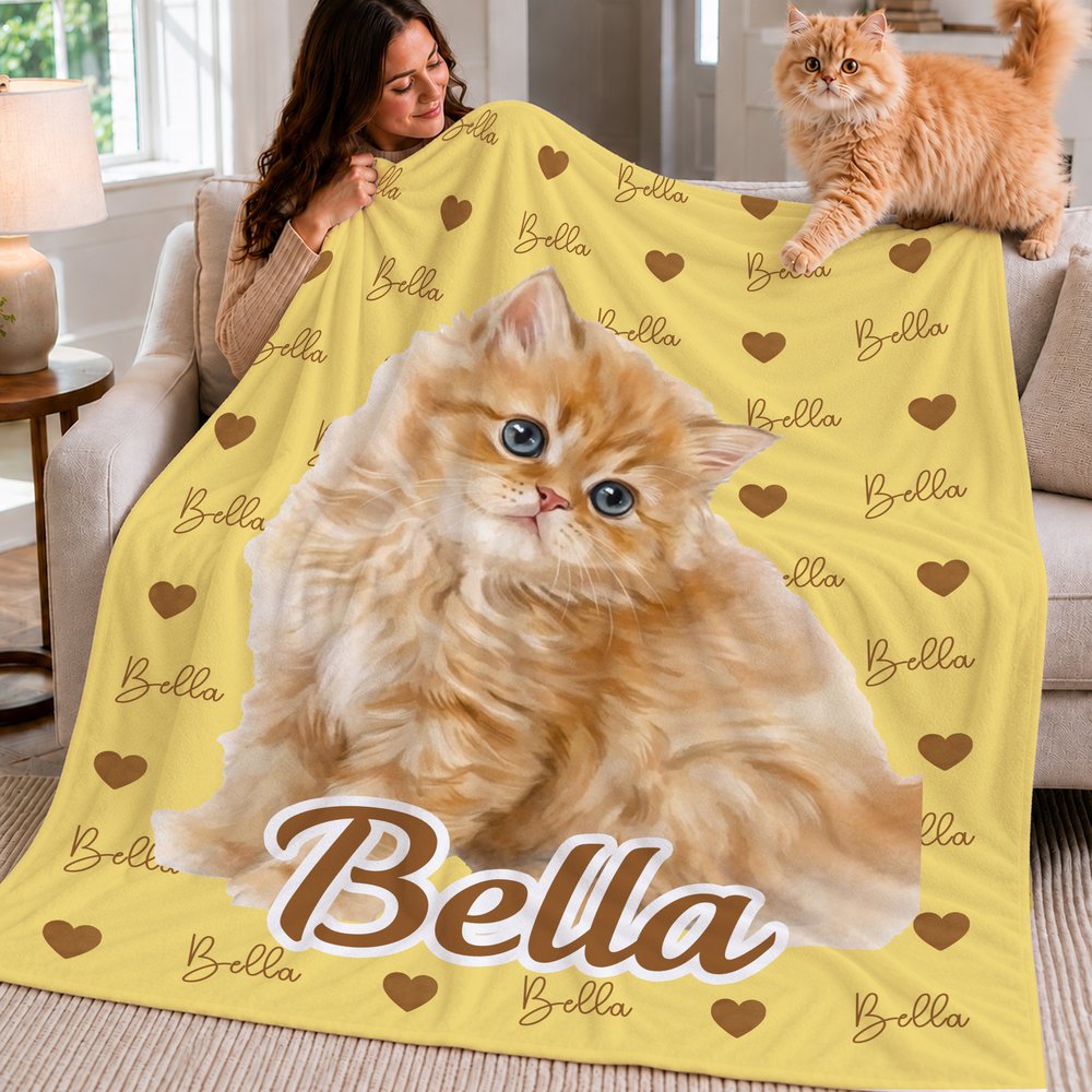 Personalised Watercolor Style Pet Photo Word Cloud Soft Throw Blanket with Name Home Decor Birthday Anniversary Gift for Dog Cat Pet Owner Lovers 3