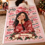 Personalized Retro Style Photo Multilingual Merry Christmas Soft Throw Blanket with Name Home Decor Christmas Gift for Family Friend