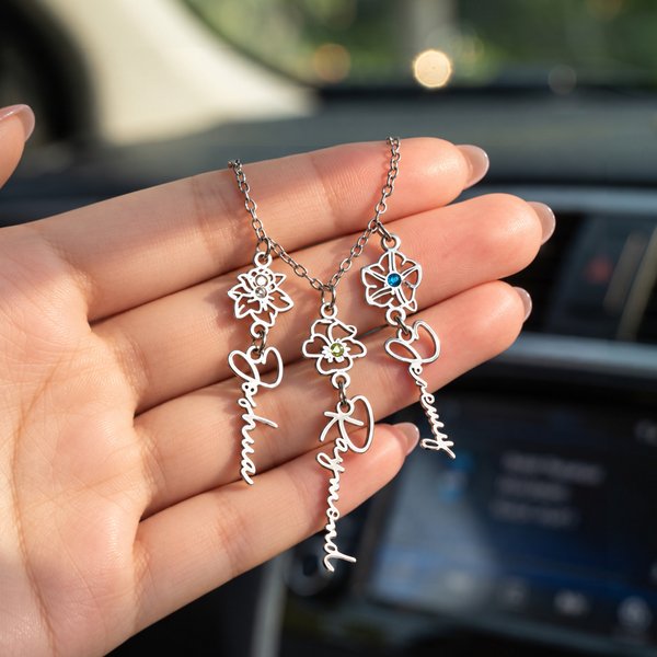 Personalized Birthstone Birth Flower Name Steering Wheel Charm Car Decor Birthday Gift for New Drivers Car Owners