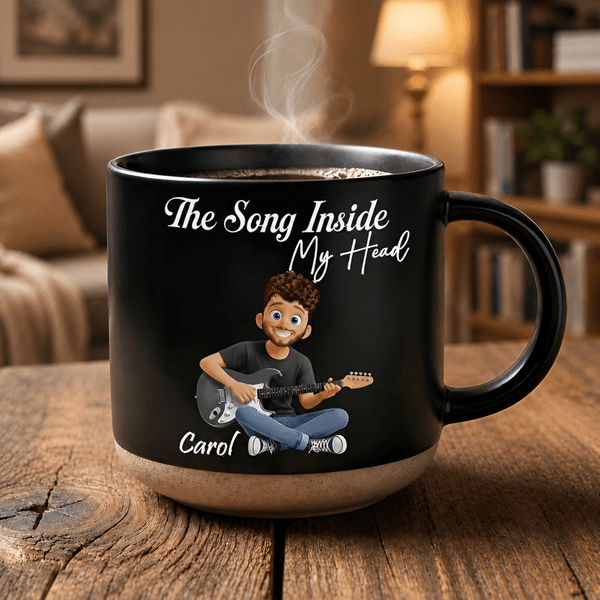 Personalized The Song Inside My Heart Guitar Cartoon Character 12 oz Ceramic Mug with Name and Title Daily Use Birthday Gift for Guitar Lover