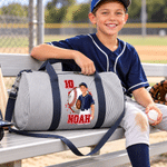Personalized Large Capacity Striped Sports Number Canvas Travel Duffel Bag with Photo and Name Physical Exercise Gift for Sports Lovers