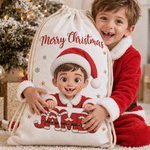 Personalized 3D-Effect Artwork Cartoon Character Photo Drawstring Christmas Gift Bag with Name Christmas Gift for Family Kids Friends 3
