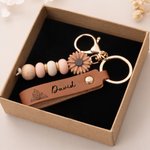 Personalized Minimalist Birth Flower PU Leather Keychain with Name and Daisy Charm Birthday Christmas Holiday Gift for Family Friends 8