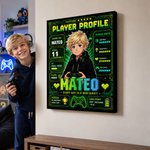 Personalized Player Profile Cartoon Photo Character Canvas Prints with Name Home Decor Ship from USA Game Night Birthday Gift for Kids Gamers