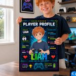 Personalized Player Profile Cartoon Photo Character Canvas Prints with Name Home Decor Ship from USA Game Night Birthday Gift for Kids Gamers