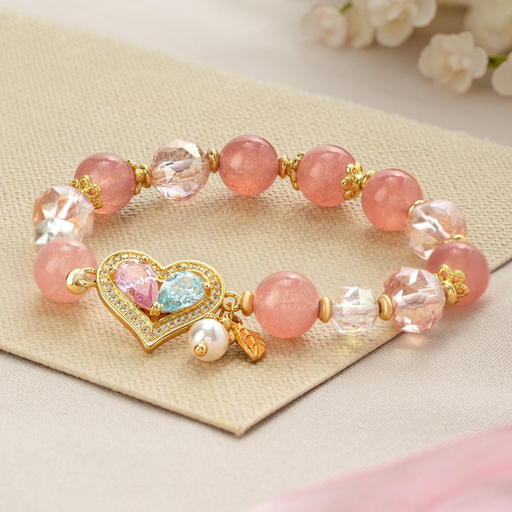 Gepersonaliseerde armband van sterlingzilver met geboortestenen en hartvormige helende kristallen, met parelhanger – Sierlijke sieraden als verjaardags- of jubileumcadeau voor moeder of echtgenote 3