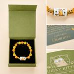Personalized Limited Edition Cute Cat Quirky Kitten Elastic Rope Stone Bracelet Gift Box Card with Name Birthday Gift for Women Cat Mom