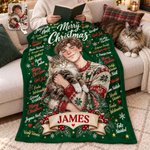 Personalized Retro Style Photo Multilingual Merry Christmas Soft Throw Blanket with Name Home Decor Christmas Gift for Family Friend