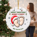 Personalised Merry Christmas Footprint Round Ceramic Ornament with Title and Year Tree Decor Christmas Baptism Gift for Baby Kids 4