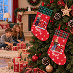 Personalised 3D-Effect Artwork Photo Snowflake Plaid Pattern Christmas Stocking with Name and Initial Christmas Gift for Family Kids Friends 2