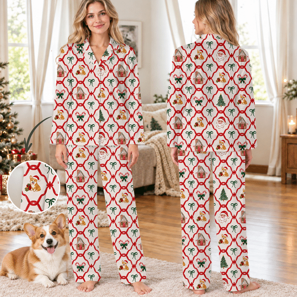 Conjunto de pijama personalizado con retrato de mascota y bastón de caramelo de Papá Noel, con foto incluida: regalo de Navidad para mujeres que tienen mascotas