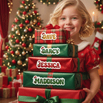 Pegatinas personalizadas de gorros navideños, letras brillantes y copos de nieve con nombre: decoración para regalos, regalo de Navidad para niños y familia