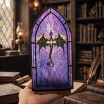 Personalised Wooden Faux Stained Glass Effect Fantasy Book Nook with LED Candle and Text Bookshelf Decor Birthday Christmas Gift for Book Lovers