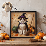 Gepersonaliseerde canvasafdrukken met foto’s van pompoenspookjes en heksen – Halloween- en verjaardagscadeau voor eigenaren en liefhebbers van huisdieren