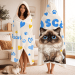 Personalised Comic Style Cartoon Pet Photo Heart Pattern  Hoodie Blanket with Name Home Decor Birthday Christmas Gift for Pet Lover