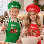 Personalized 3D-Style Art Cartoon Photo Kid Baking Apron Chef Hat Set with Name and Pocket Kitchen Accessory Daily Use Christmas Gift for Children