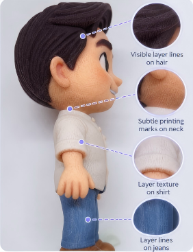 Close-up of layer lines and printing marks on the actual product
