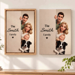 Personalized Stylized 3D Cartoon Art Photo Canvas Prints with Name Home Decor Housewarming Birthday Gift for Family