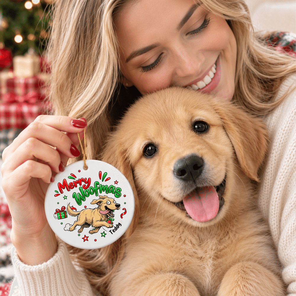 Personalised Merry Woofmas Cartoon Pet Photo Ceramic Ornament with Name Tree Decor Christmas Gift for Pet Owner Lover 5