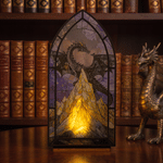 Personalised Wooden Faux Stained Glass Effect Fantasy Book Nook with LED Candle and Text Bookshelf Decor Birthday Christmas Gift for Book Lovers
