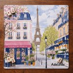 Tapis de mah-jong antidérapant en caoutchouc personnalisé, orné d'une fleur et de la Tour Eiffel à Paris, avec prénom : cadeau idéal pour les soirées de jeu des amateurs et joueurs de mah-jong