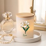 Portavelas personalizado con perlas, la flor del mes de nacimiento, vela LED y nombre: decoración de mesa, regalo de cumpleaños o Navidad para amigos y familiares