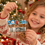 Colgante personalizado de acrílico para pinza de billetes con motivo navideño de muñeco de nieve y copos de nieve, con nombre; regalo de Navidad para la familia 4