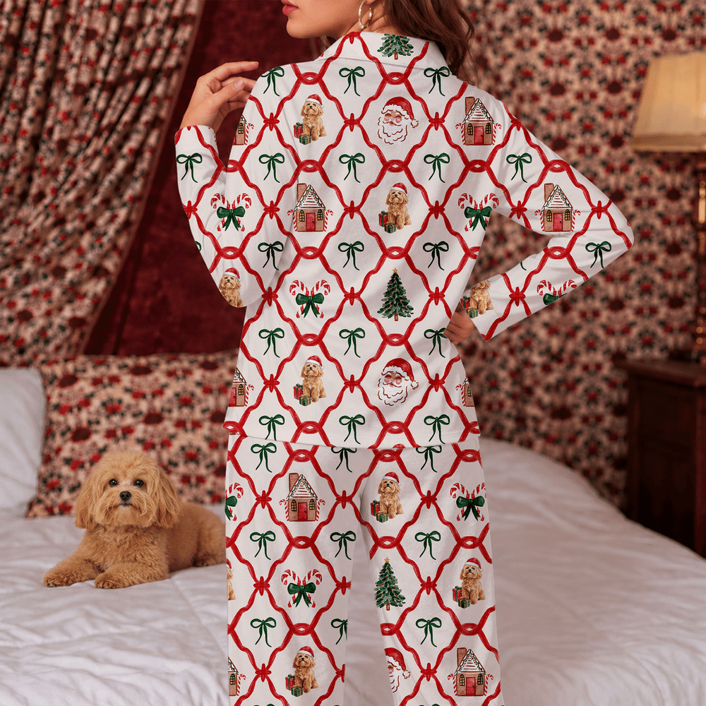 Conjunto de pijama personalizado con retrato de mascota y bastón de caramelo de Papá Noel, con foto incluida: regalo de Navidad para mujeres que tienen mascotas 5