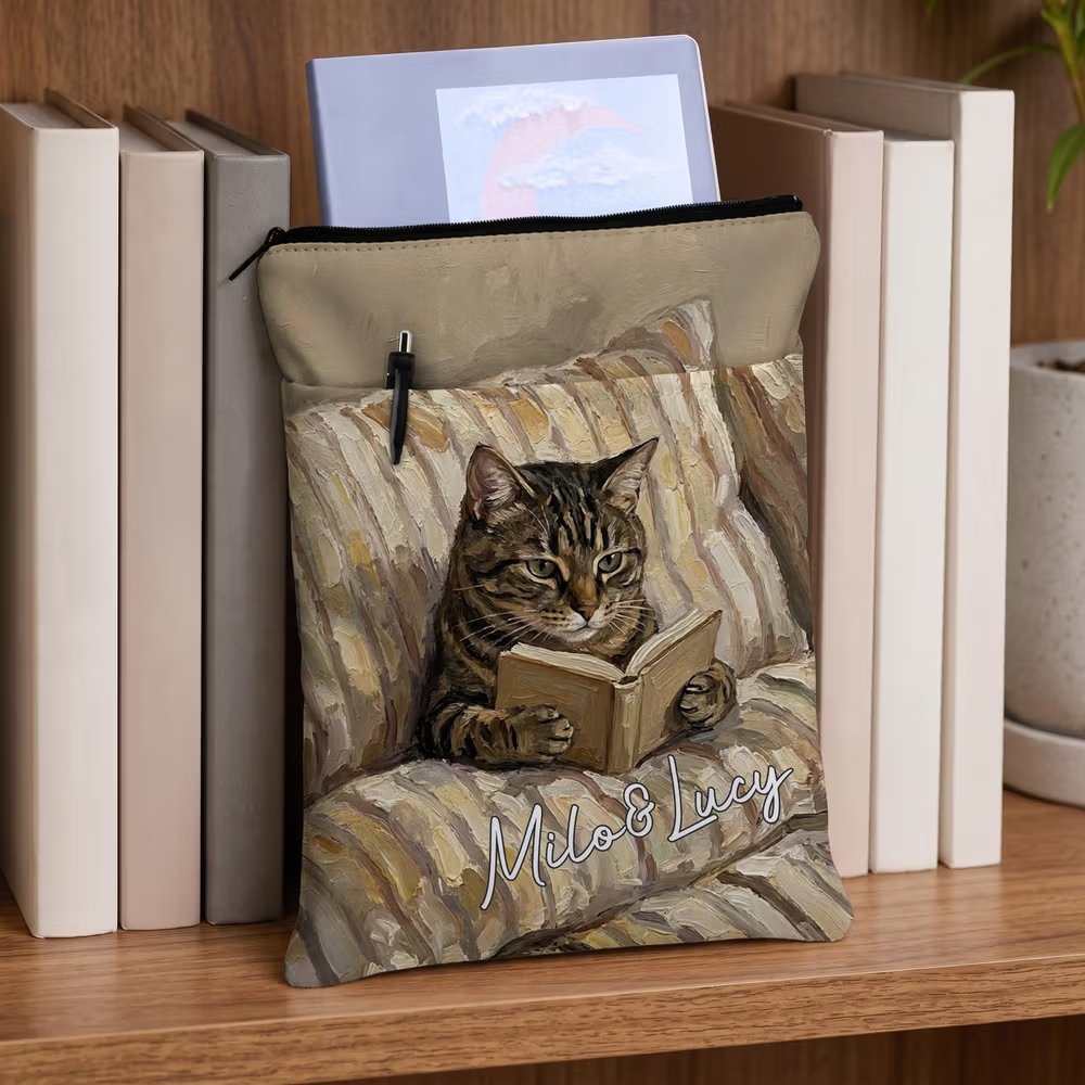 Funda para libro personalizada con foto estilo pintura al óleo nombre cremallera y bolsillo delantero regalo de cumpleaños para amantes de mascotas 3