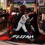 Personalized Graffiti Oil Painting Style Photo Soft Throw Blanket with Name Baseball Club Birthday Gift for Baseball Player Lover 6