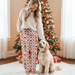 Pantalones de pijama suaves con diseño de bastón de caramelo y gorro de Papá Noel personalizados, con cintura elástica. Regalo ideal para una reunión familiar navideña, para los amantes de las mascotas. 3